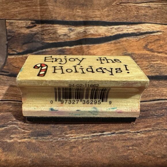 "Enjoy the Holidays!" Rubber Stamp Candy Cane Christmas Craft Card Making Art - Picture 5 of 9